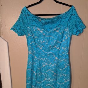 Beautiful turquoise lace overlay dress